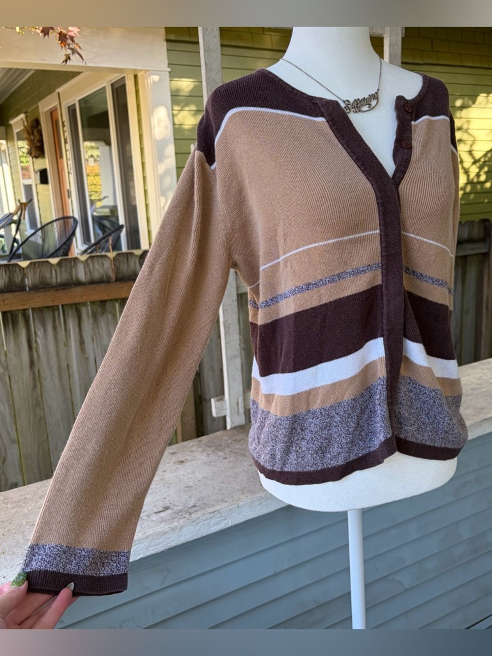 Vintage 90s Brown Striped Cardigan Sweater